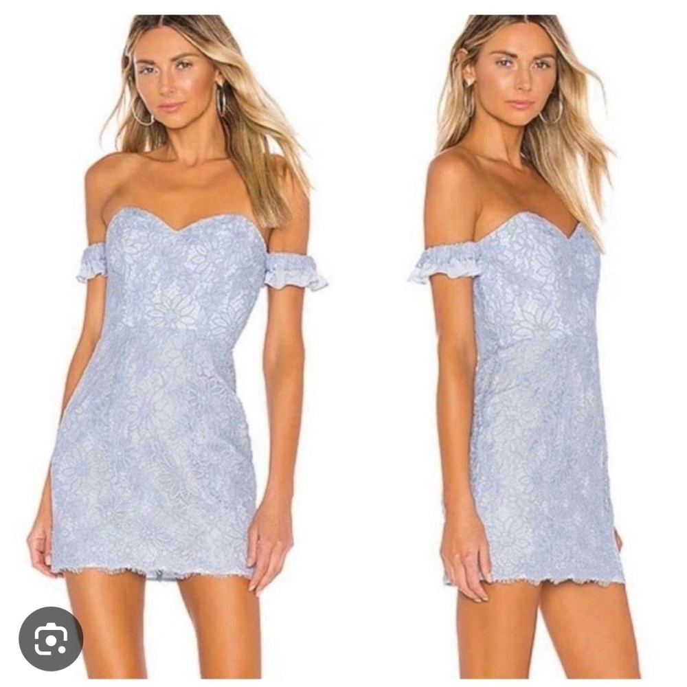 Chic Strapless Light Blue Lace Dress